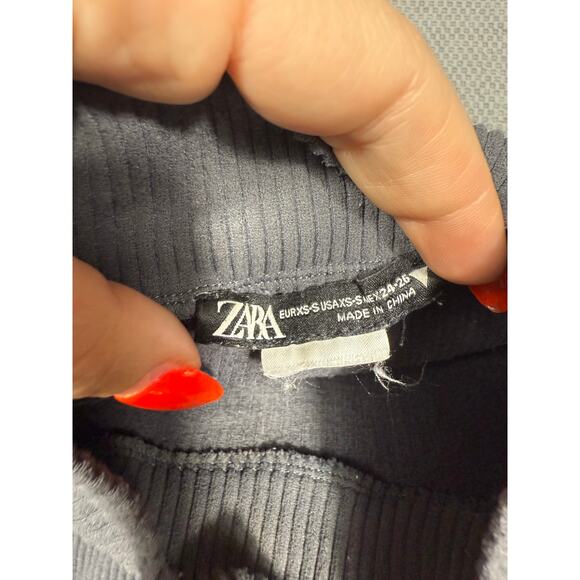 Zara Gray Ribbed Mock Neck Crop Tank Top XS/S High Neck Sleeveless - Picture 6 of 6